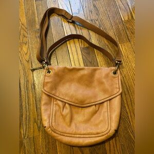 Fossil Cognac Brown Pebbled Leather Crossbody Bag